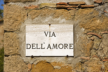 Street sign, Pienza, Val D'Orcia, Tuscany, Italy, Europe