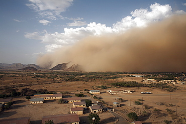 A sandstorm approaches the town of Teseney, near the Sudanese border, Eritrea, Africa