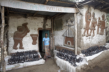 A tourist shop in the village of Wolleka, home of the Falashas or Ethiopian Jews, near Gondar, Ethiopia, Africa