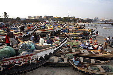 Fishing boats on the beach in Accra, Ghana, West Africa, Africa