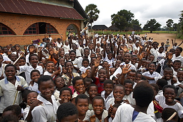 School children enjoy having their picture taken, in Yangambi, Democratic Republic of Congo, Africa