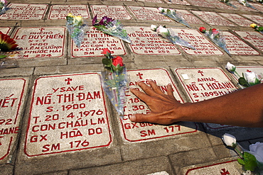 Graves containing cremation ashes in the wall of Nha Trang Cathedral, Vietnam, Indochina, Southeast Asia, Asia