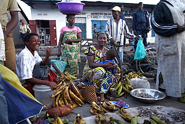 Women selling bananas at the market in Kisangani, Democratic Republic of Congo, Africa