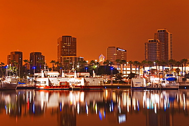 Rainbow Harbor and skyline, Long Beach City, Los Angeles, California, United States of America, North America