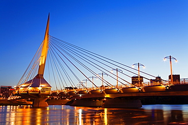 Esplanade Riel Bridge over the Red River, Winnipeg, Manitoba, Canada, North America