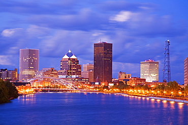 Genesee River and Rochester skyline, New York State, United States of America, North America