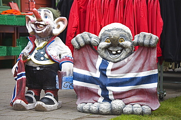 Trolls outside store in Flam Village, Sognefjorden, Western Fjords, Norway, Scandinavia, Europe