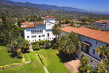 Clock Tower view, Santa Barbara County Courthouse, Santa Barbara, California, United States of America, North America