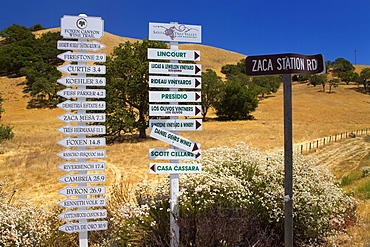 Winery Signs, Santa Ynez Valley, Santa Barbara County, Central California, United States of America, North America