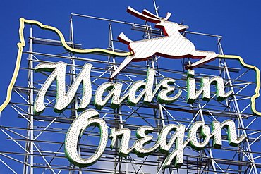 Made in Oregon sign in the Old Town District of Portland, Oregon, United States of America, North America