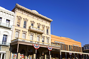 Historic buildings on 2nd Street in Old Town Sacramento, California, United States of America, North America