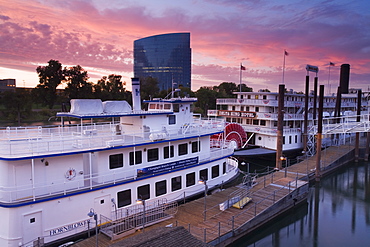 Empress Hornblower and Delta King paddle steamers in Old Town Sacramento, California, United States of America, North America