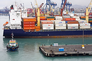 Container ship in the Port of Callao, Lima, Peru, South America