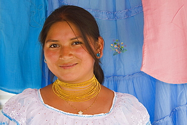 Ecuadorian woman in Montecristi colonial town, City of Manta, Ecuador, South America