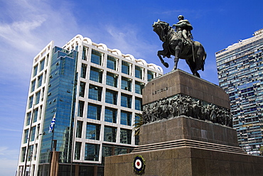 Statue of Jose Gervasio Artigas in Plaza Independencia, Old City District, Montevideo, Uruguay, South America