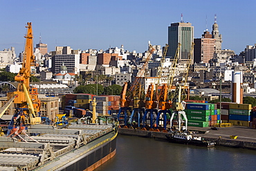 Container Port and city skyline, Montevideo, Uruguay, South America