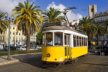 Tram in the Alfama District, Lisbon, Portugal, Europe