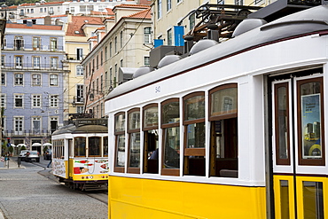 Tram in Praca Da Figueira, Rossio District, Lisbon, Portugal, Europe