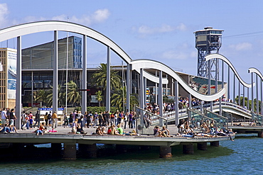 Rambla del Mar Bridge in Port Vell District, Barcelona, Catalonia, Spain, Europe