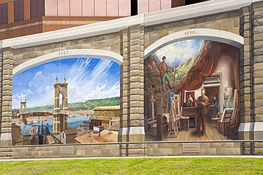 Roebling mural by Robert Dafford on the Ohio River levee, Covington, Kentucky, United States of America, North America