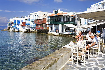 Little Venice in Mykonos Town, Island of Mykonos, Cyclades, Greek Islands, Greece, Europe