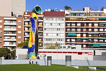 Dona i Ocell (Woman and Bird) sculpture in Joan Miro Park, L'Eixample District, Barcelona, Catalonia, Spain, Europe