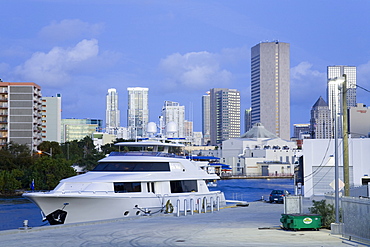 Miami River and skyline, Miami, Florida, United States of America, North America