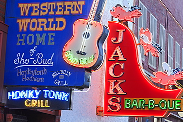 Neon signs on Broadway Street, Nashville, Tennessee, United States of America, North America