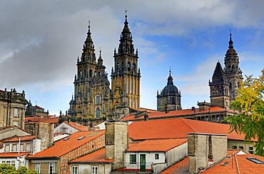 Cathedral spires in Old Town, Santiago de Compostela, UNESCO World Heritage Site, Galicia, Spain, Europe