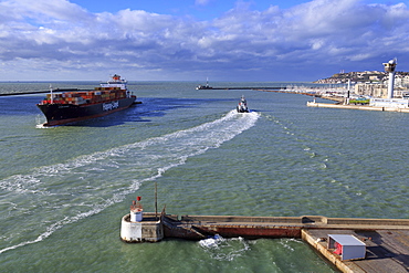 Ship in Le Havre Port, Normandy, France, Europe