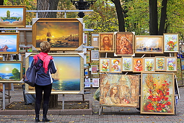 Paintings for sale in Preobrazhensky Cathedral Park, Odessa, Crimea, Ukraine, Europe