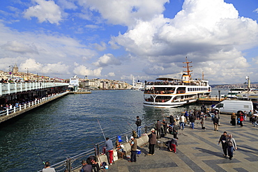 Fishing near the Galata Bridge, Istanbul, Turkey, Europe