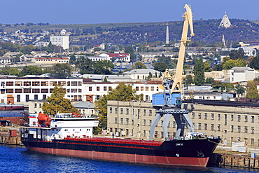 Cargo ship in South Harbour, Sevastopol, Crimea, Ukraine, Europe