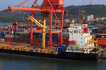 Container ship in Sihanoukville Port, Sihanouk Province, Cambodia, Indochina, Southeast Asia, Asia