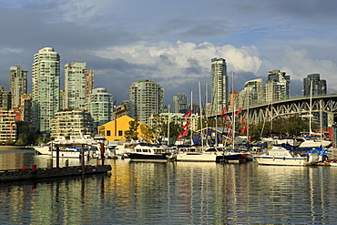 Granville Island, Vancouver and skyline, Vancouver, British Columbia, Canada, North America