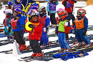 Children learning to ski at Lionshead Village, Vail Ski Resort, Rocky Mountains, Colorado, United States of America, North America