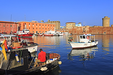 Fishing boats in Darsena Vecchia, Livorno, Tuscany, Italy, Europe