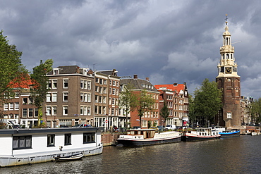 Montelbaan Clock Tower, Oude Schans Canal, Amsterdam, North Holland, Netherlands, Europe