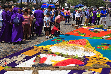 Alfrombras for Holy Week, Antigua City, Guatemala, Central America