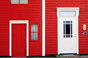 Narrow red house, Hellesylt Village, More og Romsdal County, Norway, Scandinavia, Europe