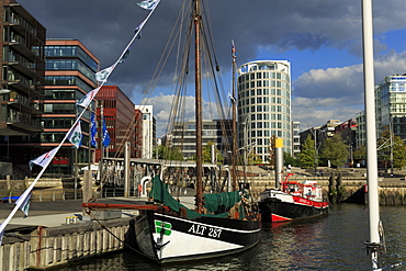 Historic boats, HafenCity District, Hamburg, Germany, Europe