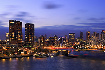 Erasmus Bridge and skyscrapers, Boompjes District, Rotterdam, Netherlands, Europe