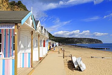 Beach huts, Swanage Town, Isle of Purbeck, Dorset, England, United Kingdom, Europe