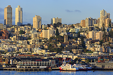 Skyline and Fisherman's Wharf, San Francisco, California, United States of America, North America