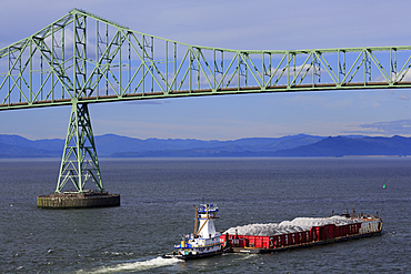 Astoria Bridge and Barge, Astoria, Oregon, United States of America, North America