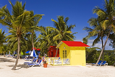 Beach cabana, Princess Cays, Eleuthera Island, Bahamas, West Indies, Central America