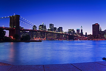 Brooklyn Bridge and Manhattan viewed from Brooklyn Bridge Park, Brooklyn, New York City, New York, United States of America, North America