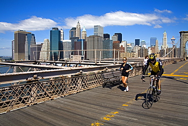 Brooklyn Bridge and Lower Manhattan, New York City, New York, United States of America, North America