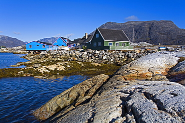 Colorful houses, Port of Nanortalik, Island of Qoornoq, Province of Kitaa, Southern Greenland, Kingdom of Denmark, Polar Regions
