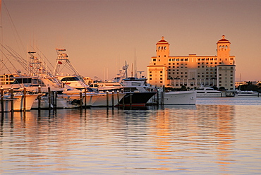 Palm Beach Yacht Club with Biltmore Hotel in  background, Palm Beach, Florida, United States of America, North America